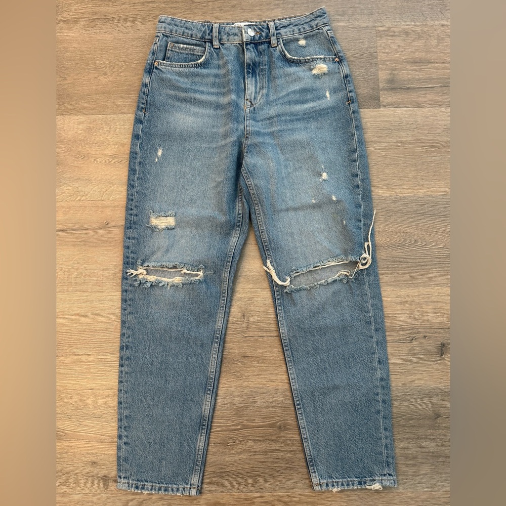 Zara High Rise Ankle Rigid Distressed Ripped 90s Vintage Mom Jeans